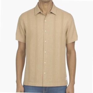 SCOTCH & SODA Relaxed Fit Linen Blend Top Mens Sz XL Tan Beige Bowling Shirt NWT